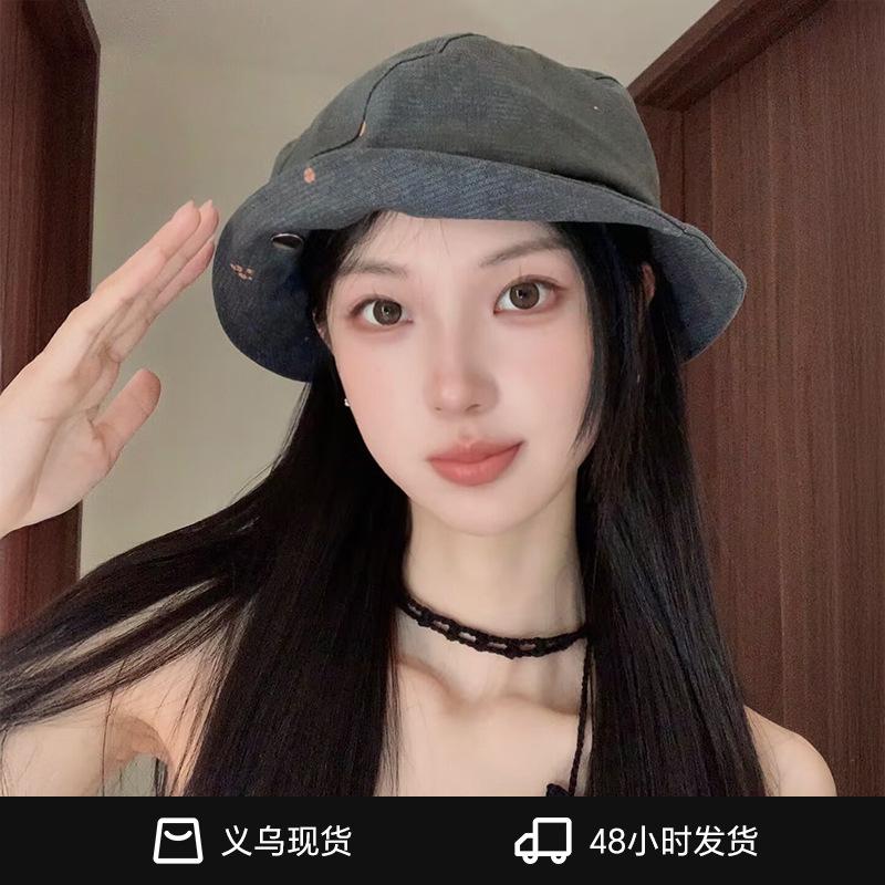 

Retro niche design point graffiti pleated bucket hat women spring and autumn casual versatile show washbasin hat tide One size fits all сірий колір