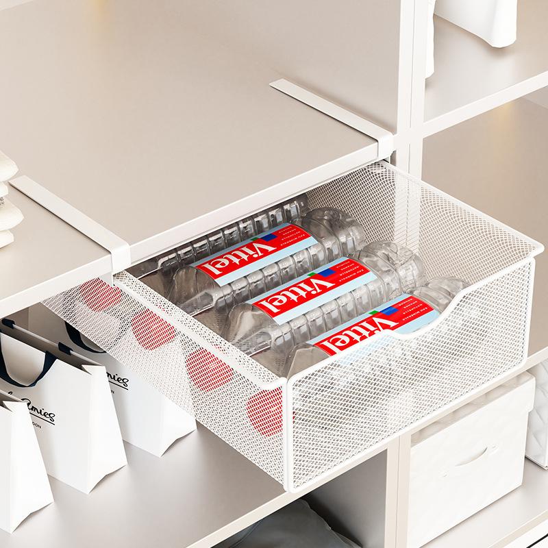 Under Shelf Hanging Pull Out Drawer Basket Carbon Steel Wardrobe Organizer Tray for Clothes Socks Space Saving Storage Drawer