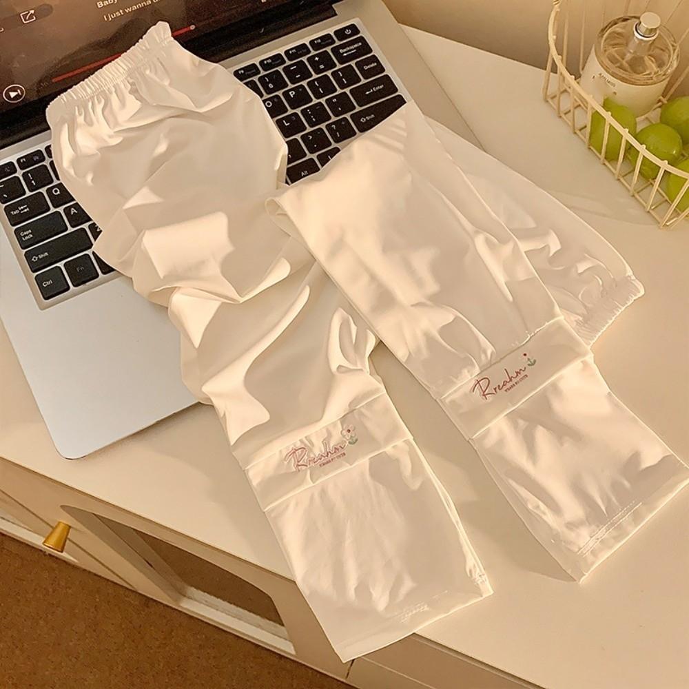 Loose Long Ice Silk Sleeves Flower Embroidered Cycling Gloves Sunscreen Arm Covers  Summer