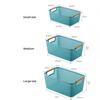 Plastic Hollow Storage Basket Rectangle Wood Handle Sundry Storage Basket Multi Functional Large Capacity Woven Mesh Basket