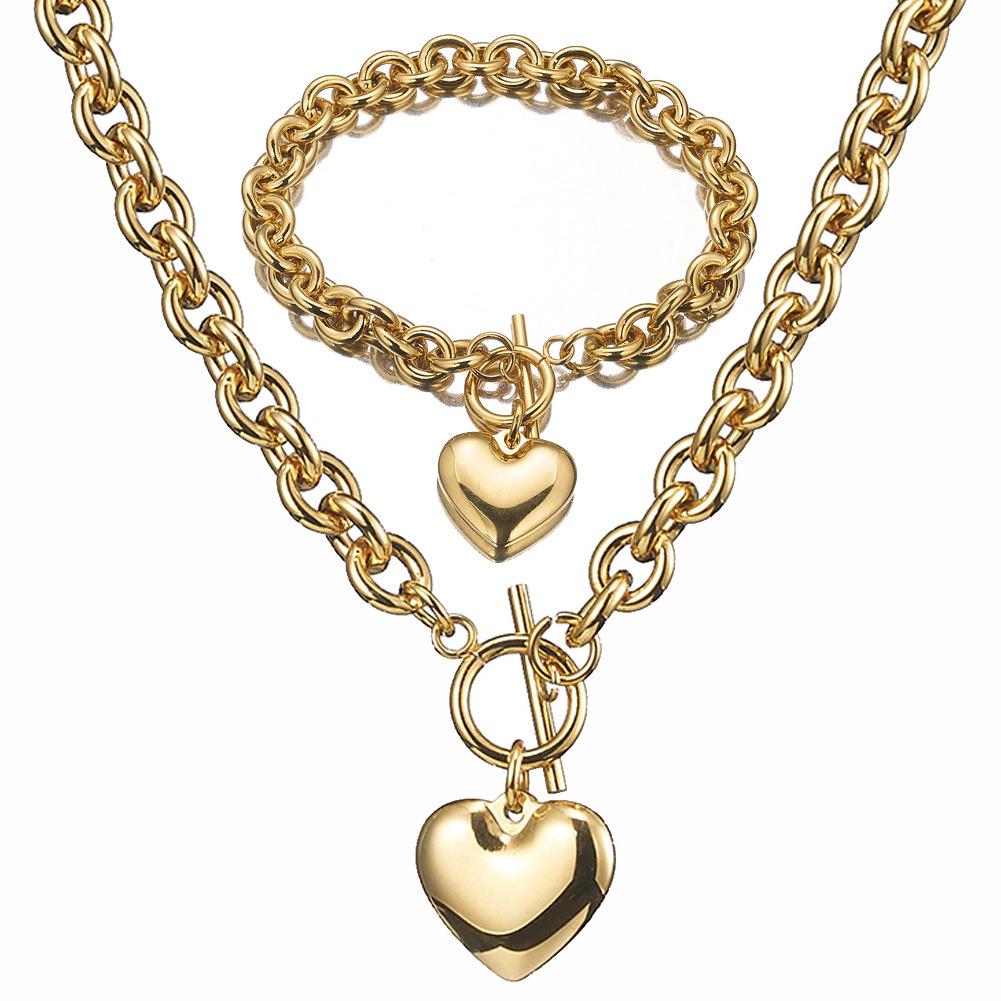 2025 Women's O-shaped Hollowed Out Heart-shaped Accessory Necklace Bracelet Set in Gold