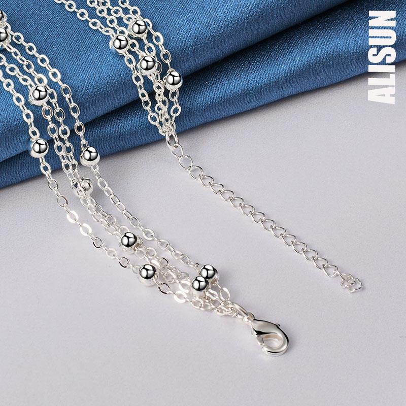 925 Sterling Silver Multi Chain Bead Necklace Fashionable Wedding Jewelry