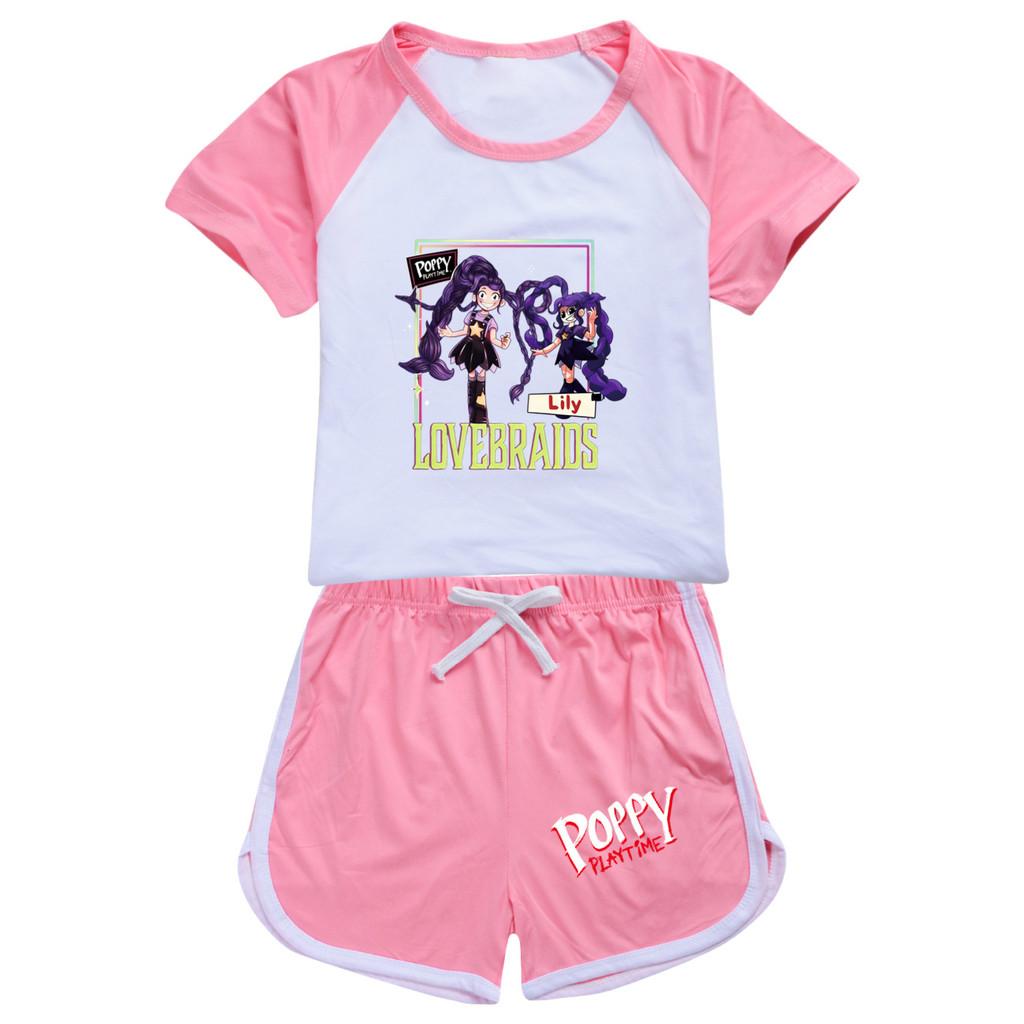 5594 Kids Girls Outdoor Lily Lovebraids Print T-shirt Pants Tracksuit Sets