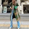 Cardigan lunghi da donna con stampa a quadri, autunno inverno, casual, manica lunga, vestibilità larga, capispalla eleganti con revers e bottoni