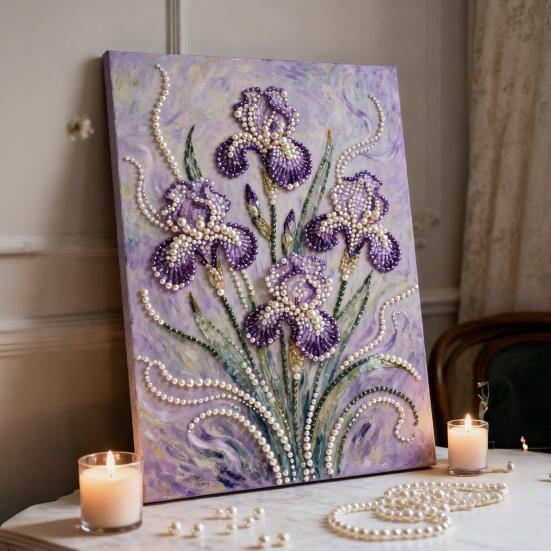 Faux Pearl Painting DIY Kit Easy Intuitive Craft Flower Pattern Painting with Pre-Printed Canvas