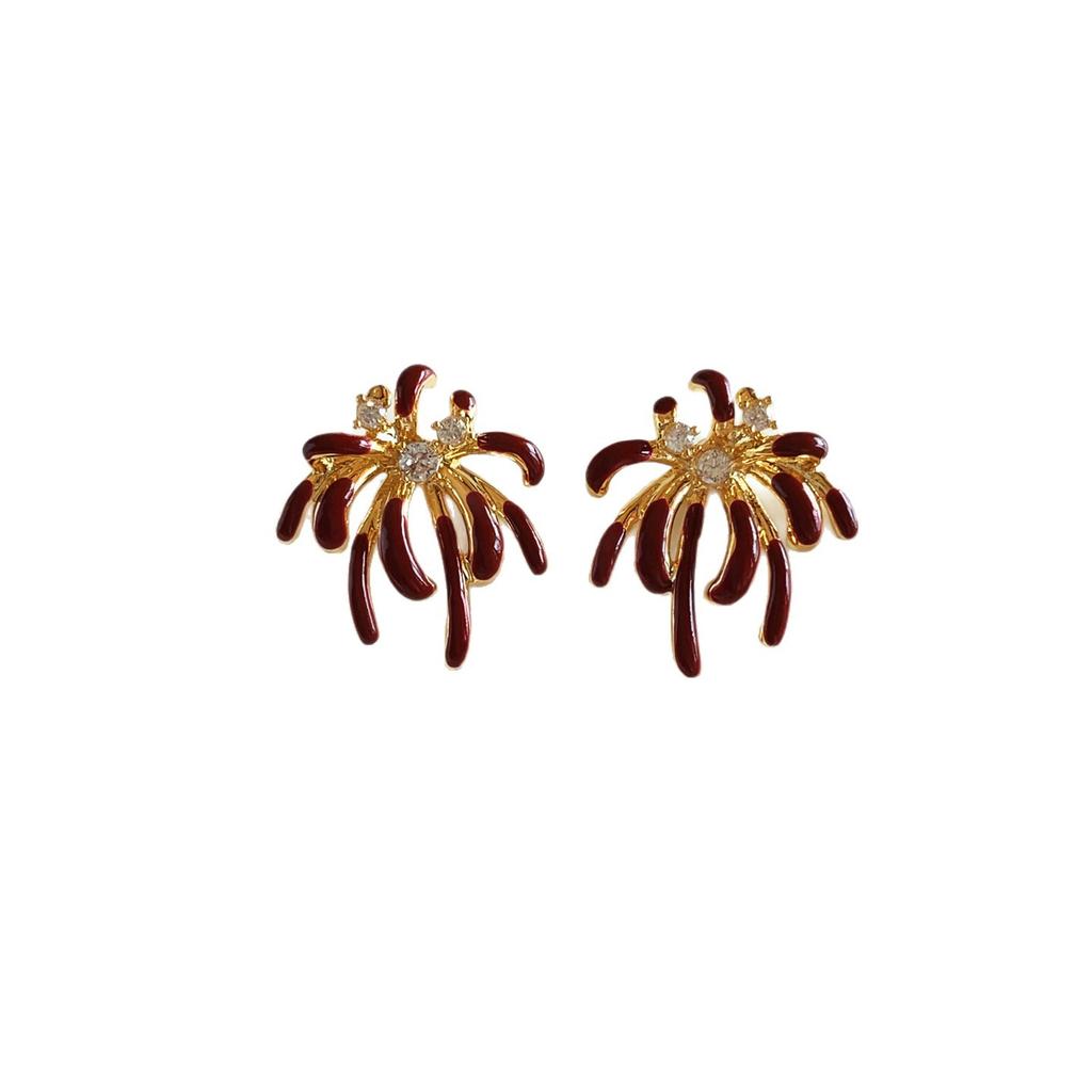 Bright Fireworks Red Fireworks Stud Earrings Women'S Small Exquisite White Earrings Niche Design Unique Earrings