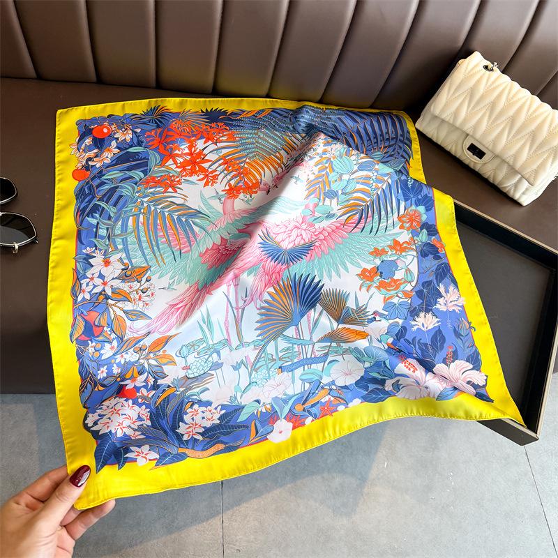 European American 70cm Small Square Imitation Silk Scarf - Printed Versatile Headscarf/Neck Protector