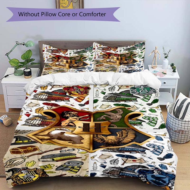 3pcs Duvet Cover Set (1*Duvet Cover + 2*Pillowcase, Without Core),Harry Potter Print Bedding Set, Bedroom Decor, All‑Season, Birthday Gift