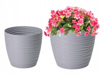 Grijze plastic bloempot met schotel 147x136cm