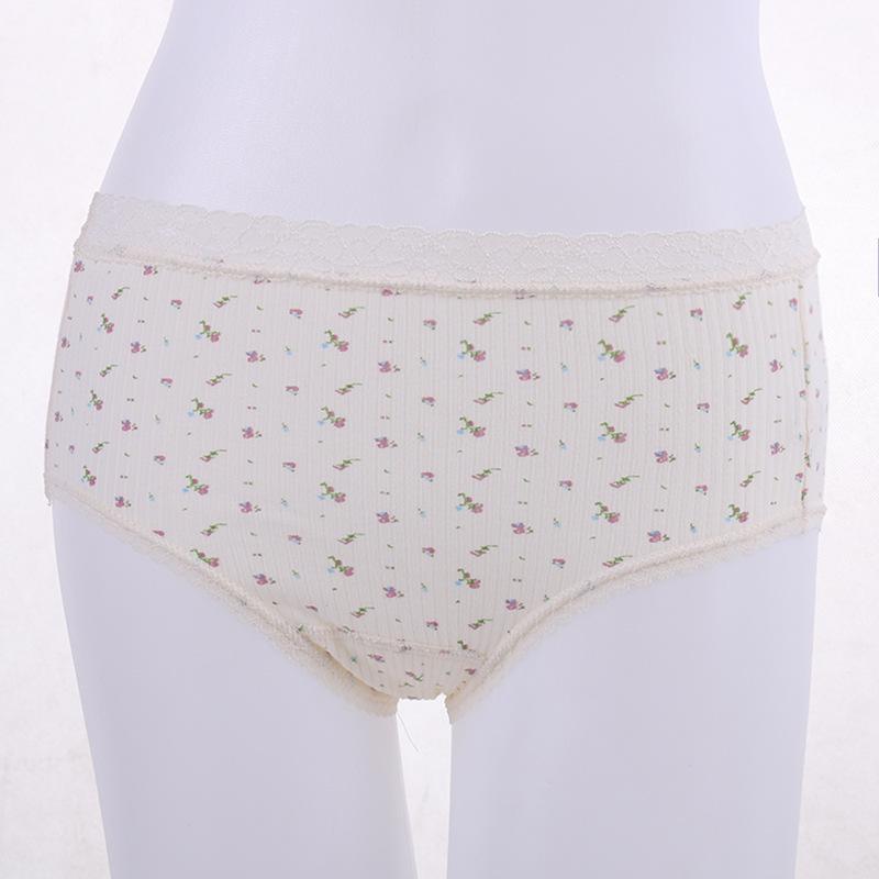 High-Waisted Plus Size Women s Ribbed Cotton Floral Lace Trim Underwear 3L