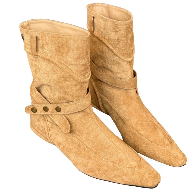 Tai looks good! Dune apricot pointed head flat heel short boots women's 2025 autumn new design versatile loose boots