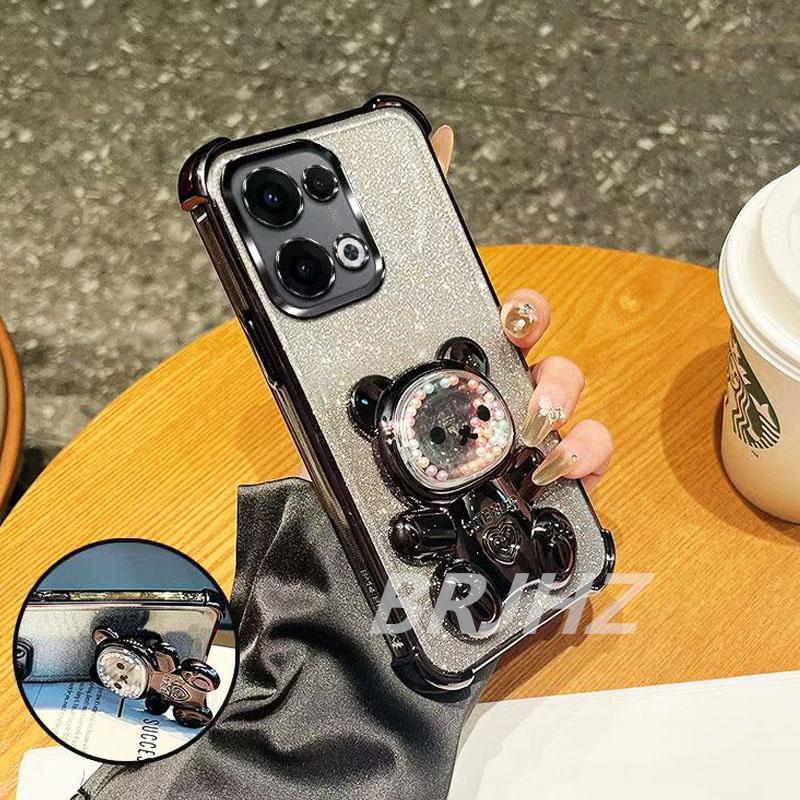 Shockproof Cute Bear Bracket Holde Glitter Plating Case for Xiaomi Redmi Note 15 Pro Plus Pro+ Redmi 15C 4G 5G Transparent Cover