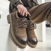 Spring new products men's leather shoes pigskin British retro low-top thick-soled heightening non-slip casual tooling shoes men's versatile