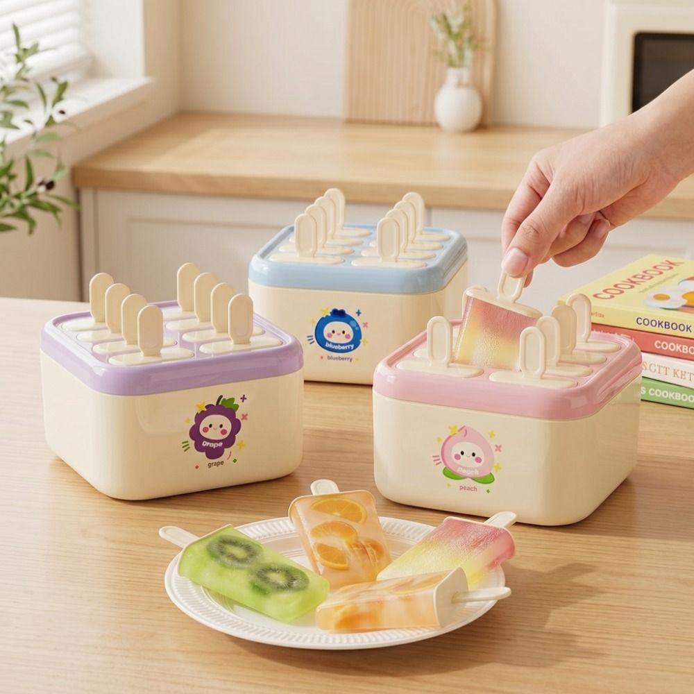 Cartoon Maker Ice Pop Trays 8 Grids Ice Pop Maker Food Grade Ice Cream Box Summer