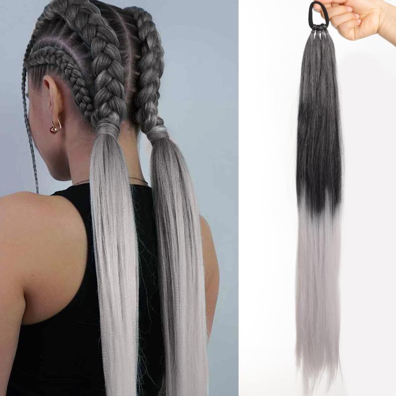 Ponytail Extensions Synthetic With Hair Tie Wrap Around Hair Braid Extensions Tail Rubber Band Hair Ring 28 Inch Ombre Braid DIY