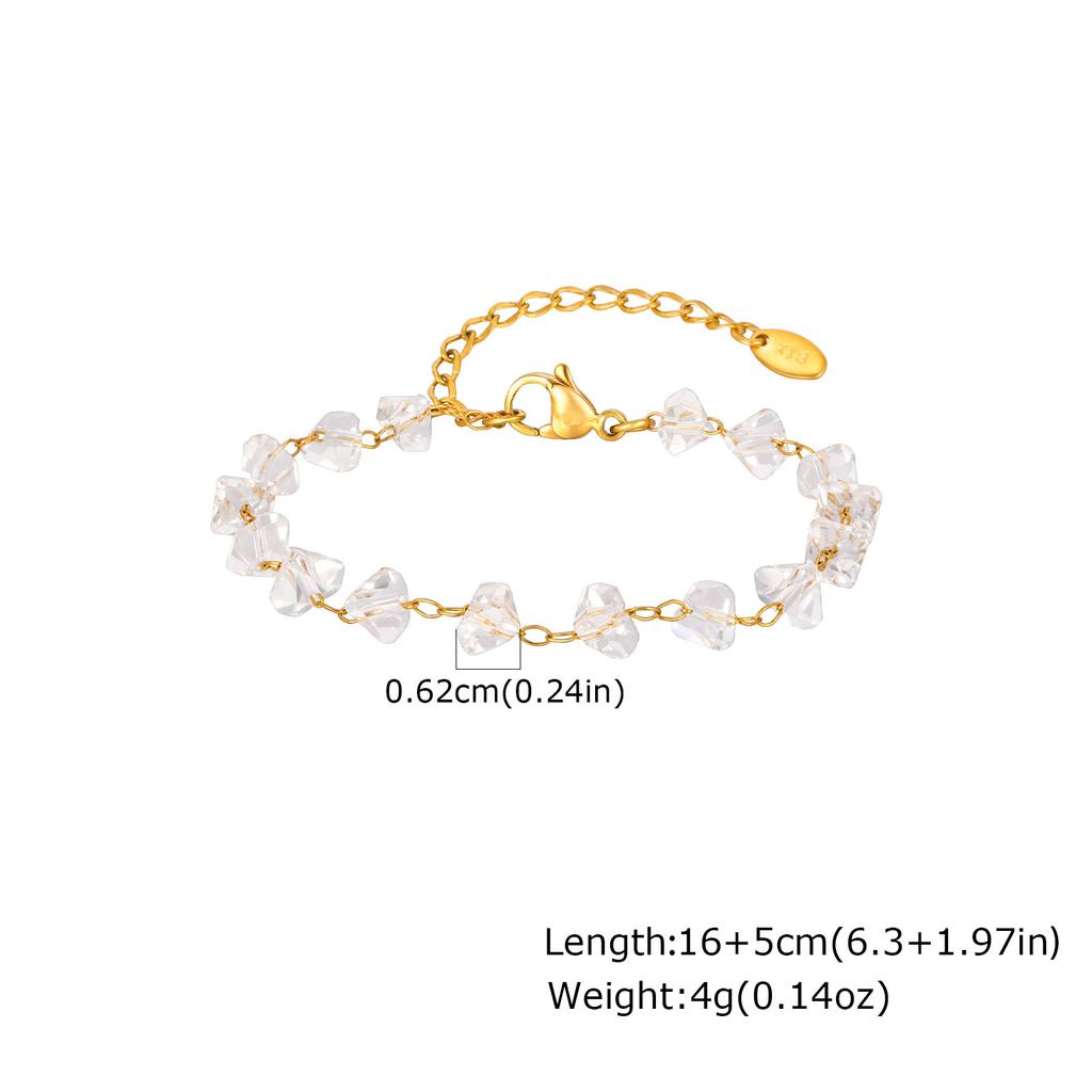 Ladies Temperament Cold Wind Stainless Steel Irregular Transparent Bead Necklace Bracelet Anklet Gold Nc-2506
