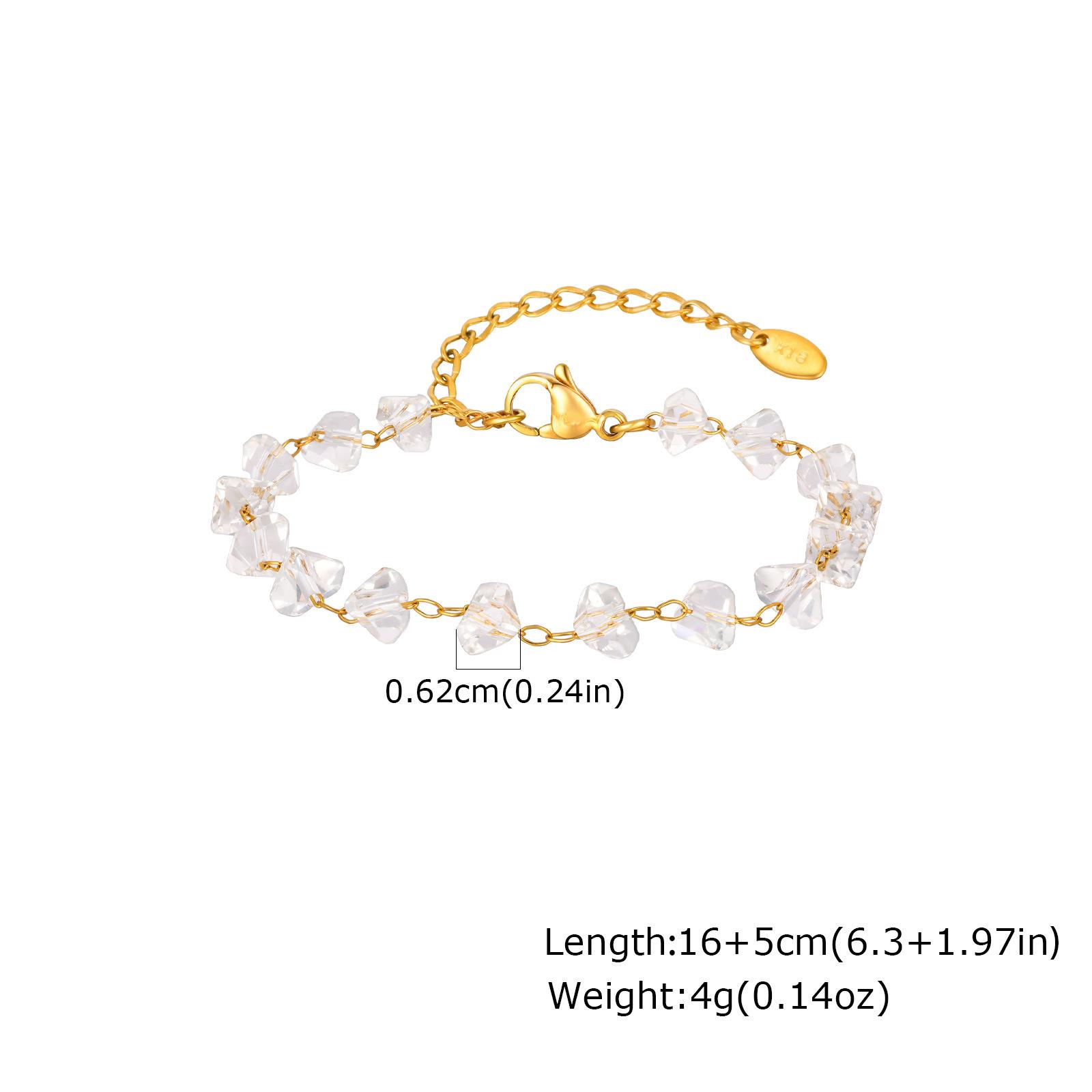 Ladies Temperament Cold Wind Stainless Steel Irregular Transparent Bead Necklace Bracelet Anklet Gold Nc-2506