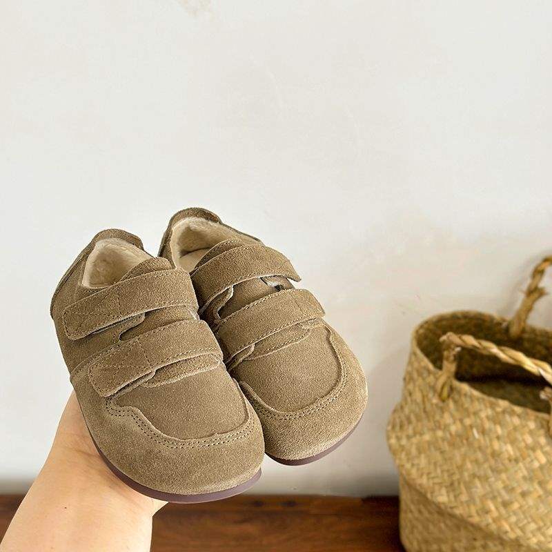 Korean Children's Birkenstocks, Boys' Winter Velvet Casual Shoes, Velcro Retro Girls' Two Cotton Shoes, Warm and Non-slip