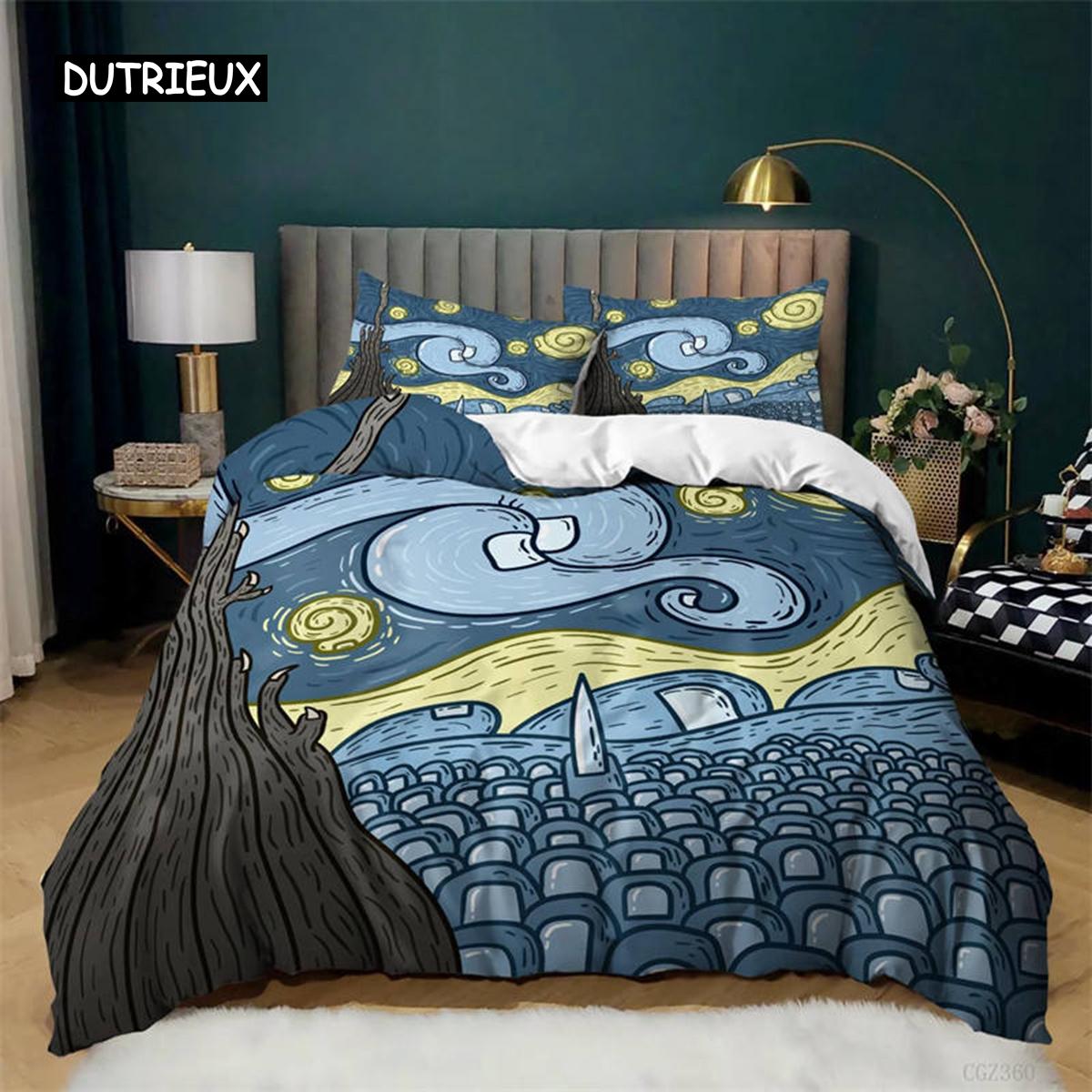 

Van Gogh Duvet Cover Starry Sky Bedding Set Microfiber Comforter Cover Gift For Teens Boys Girls Home Decor EU single(135x200cm)
