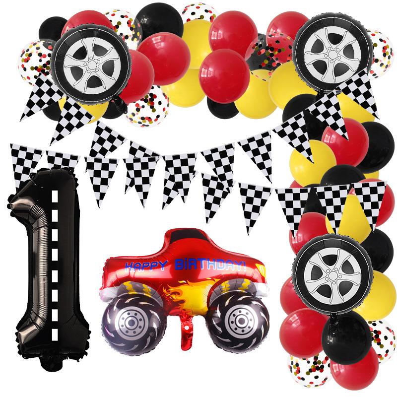 

Racing digital balloon chain black and white plaid car tire balloon birthday party decoration number 1