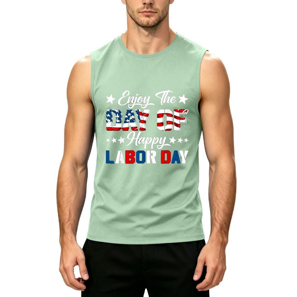 Men Sleeveless Tank Top Casual Muscle Shirt Lightweight Summer Workout Gym Athletic Fit Printed Design