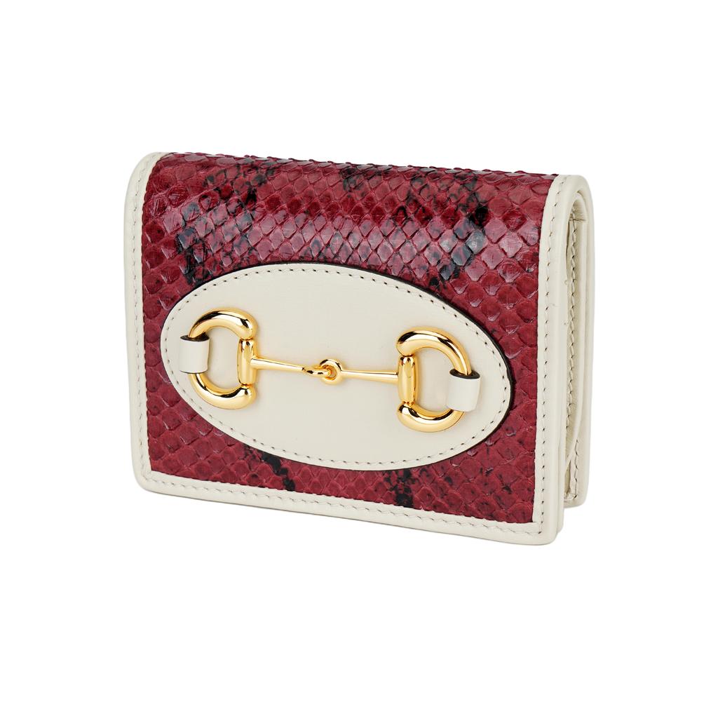 Gucci Horsebit 1955 Vintage Gold Buckle Python Leather Wallet Women wallet Deep-Red White 621887-LU3SC-6191