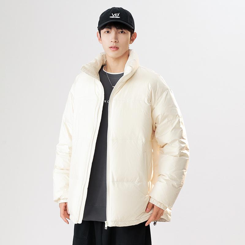 Men's winter solid color fashion couple down jacket stand-up collar thickened warm casual trend bread jacket winter wear