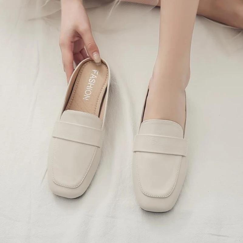 Fashion Baotou Shoes Half Slippers Women Wearing Summer New Designer Shoes Version Square Headed Lazy Muller Slippers Women Slides Women
