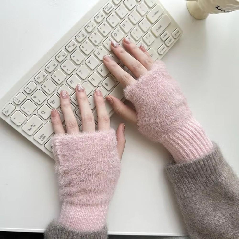Fashion Soft Half Finger Gloves Solid Color Warm Insulation Wrist Mittens Gloves Winter Women's Wear Accessory