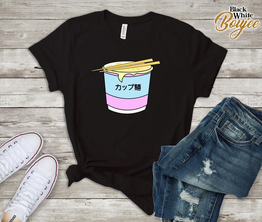 Kawaii Vaporwave Aesthetic Noodle Cup T-Shirt, Paste Goth, Japanese T-Shirt, Hieroglyph Shirt, Japanese Anime Lover Gift, Boys Girls Outfit