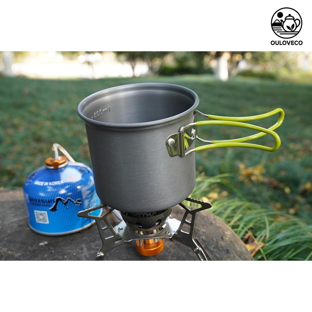OULOVECO Camping Cookware Set Simple Version Hard Anodized Aluminum Heat Suitable for Direct Flame Includes Aluminum Cooking Stainless Steel Dishes