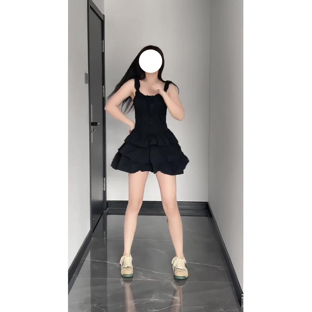 Ballet waist suspender dress women's summer short cake small black dress small princess tutu