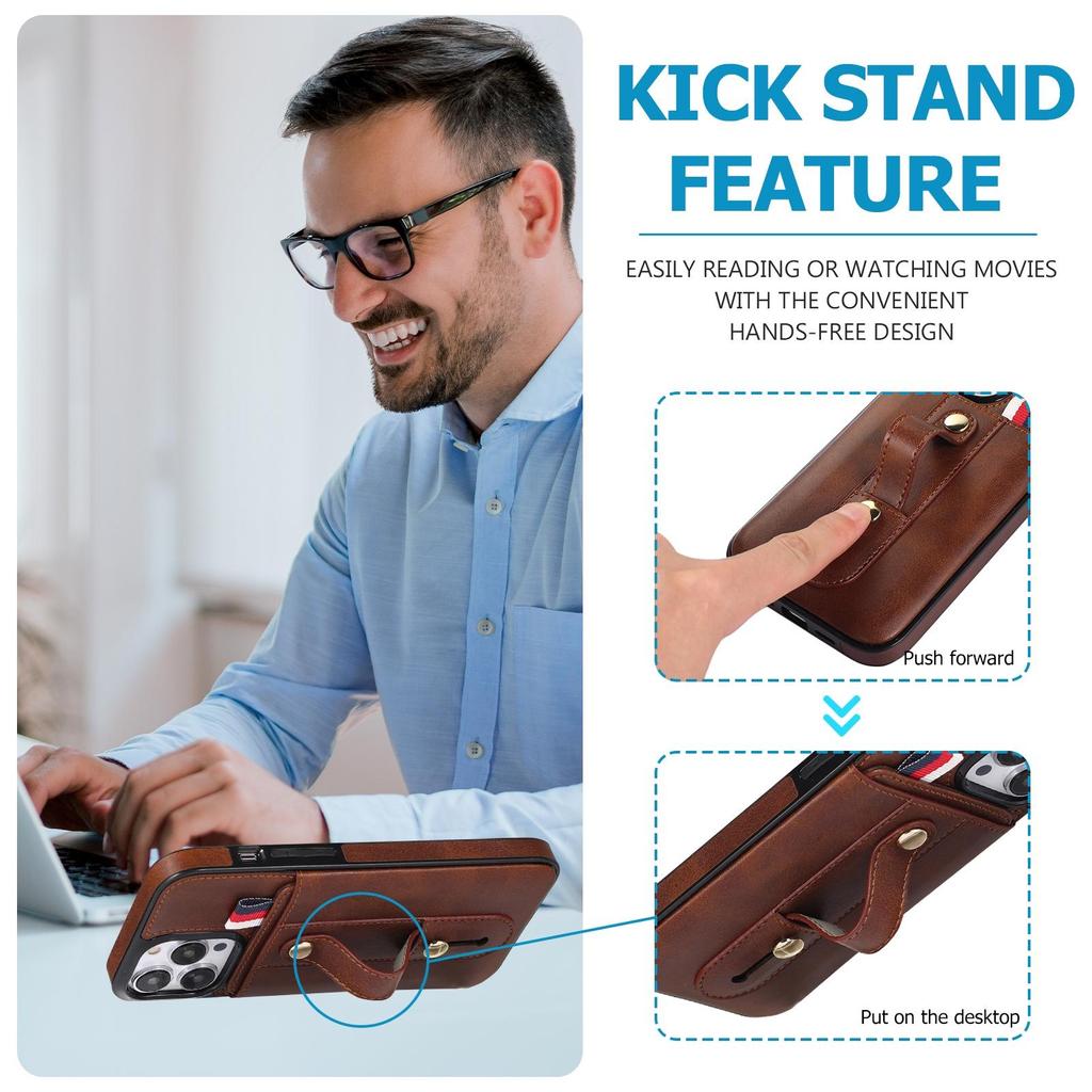 Leather Wallet Case with Wrist Strap and Sliding Card Slot for iPhone 15 14 13 12 11 Pro Max XS MAX XR Samsung S23 S22 S21 Ultra Plus A14 A13 A53 A54