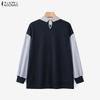ZANZEA Women Casual Stripe Print Splice Long Sleeve Autumn Thin Sweatshirt