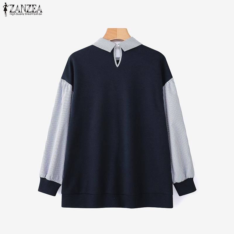 ZANZEA Women Casual Stripe Print Splice Long Sleeve Autumn Thin Sweatshirt