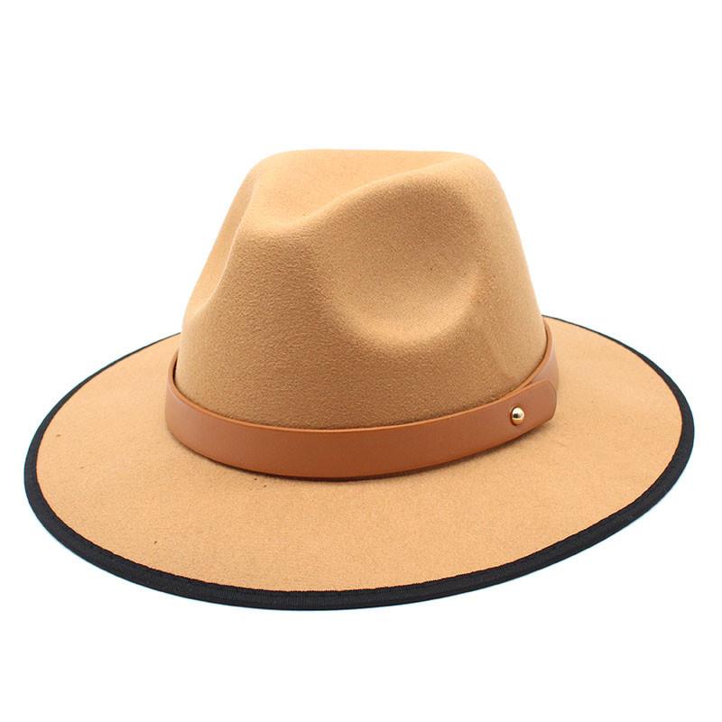 

Woolen Top Hat Two-Color Hemmed Felt Hat Women S Flat-Brimmed Jazz Hat Men S Popular Denim Hat M（56-58cm）
