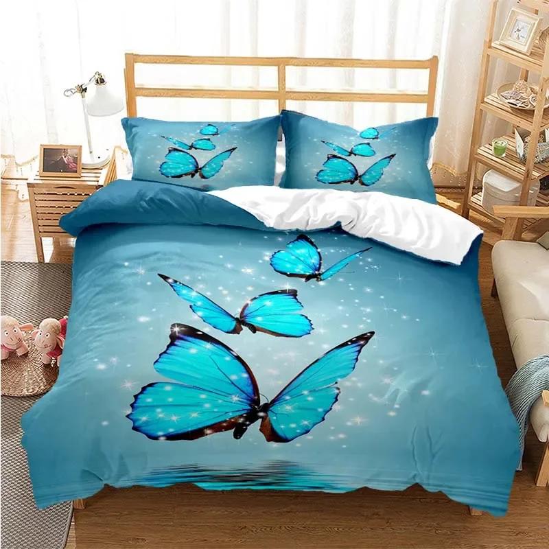 Purple Lavender Butterfly Comfortable Duvet Quilt Cover Pillowcase Bedding Set Children Bedroom Decoration Home Textile