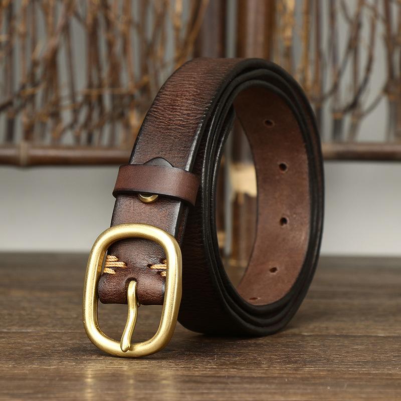 Жіночий ремінь. Вінтажний зім’ятий модний шкіряний ремінь із шпилькою. Перший шар натуральної шкіри. Універсальний джинсовий ремінь. Жіночий