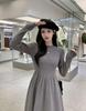 French Red Semi-High Neck Knit Slimming Dress - Long-Sleeved Autumn/Winter Fashion for Women