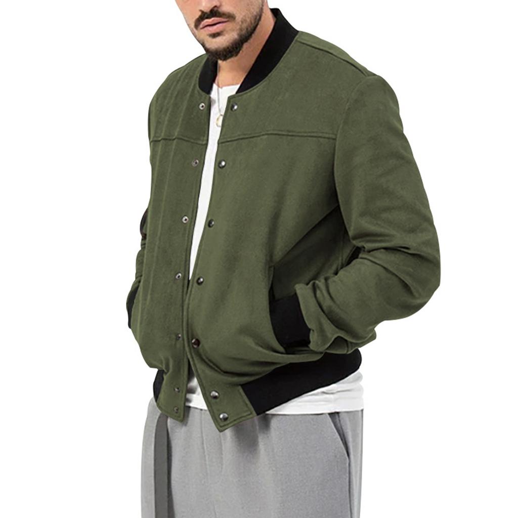 Men's Casual Stand-up Collar Colorblock Skirt Pocket Button Cardigan Jacket