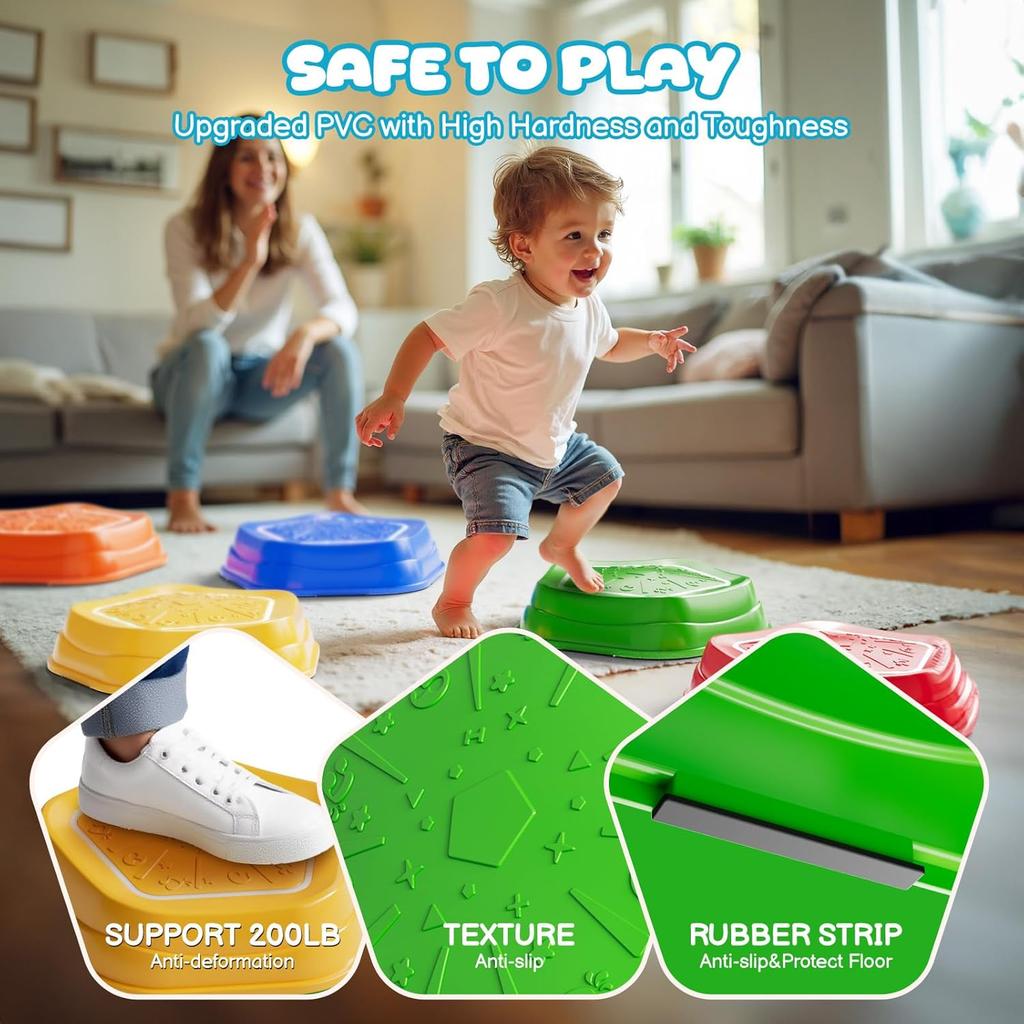 5Pcs Rechargeable Stepping Stones for Kids Toddler 3-5 with Light&Music,Balance Sensory Stepping Stones Indoor Outdoor Play,5 Long-lasting Batteries