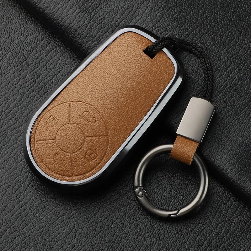 Aluminum Alloy Goatskin Car Key Case Cover For Greatwall Ora R1 R2 Good Cat Gt Lightning Cat Ballet Cat White Cat Iq Keychain