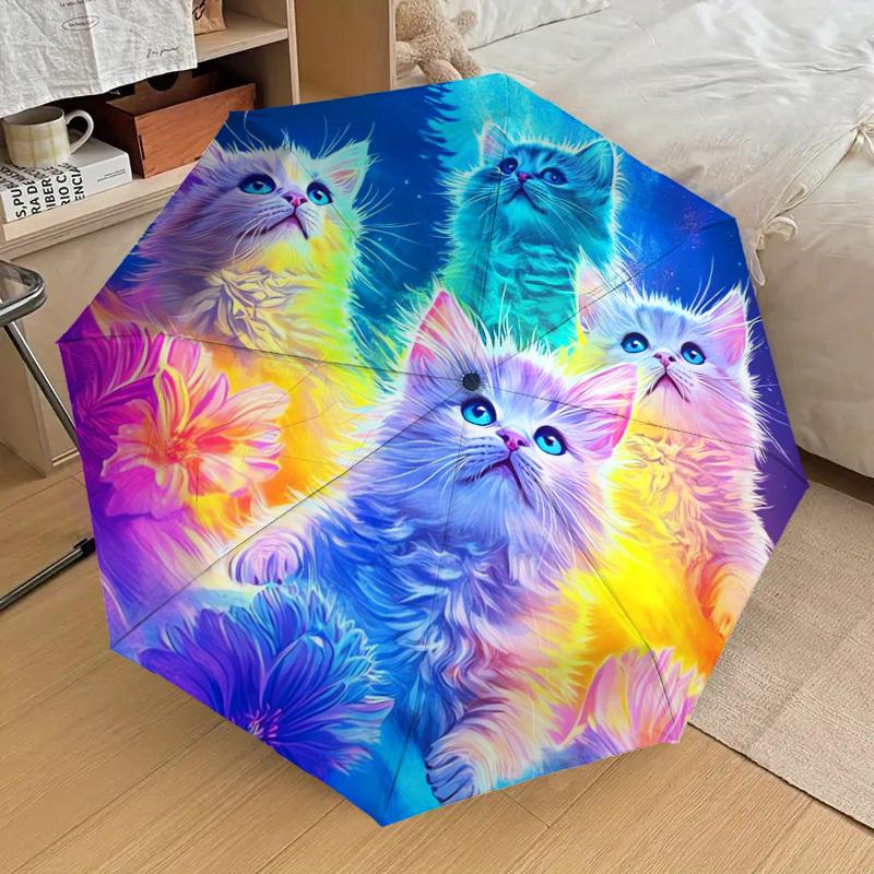 1pc Colorful Kittens in Space Umbrella with Plastic Handle,Suitable for All Seasons Home Travel Outdoor UmbrellaDD557