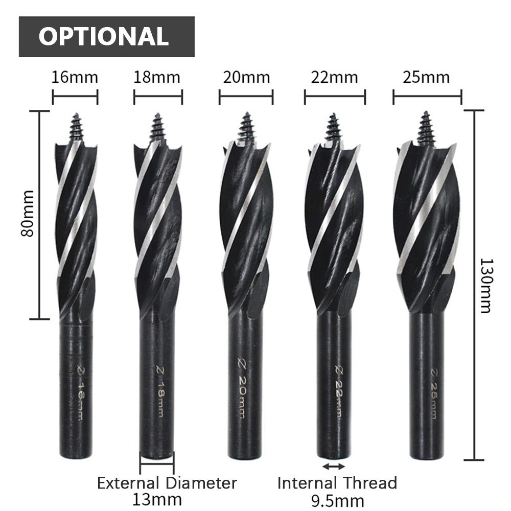 Auger Drill Bit Set 3 Pcs High Carbon Steel Wood Boring Bits Long 4 Flute Cut Drilling Tool