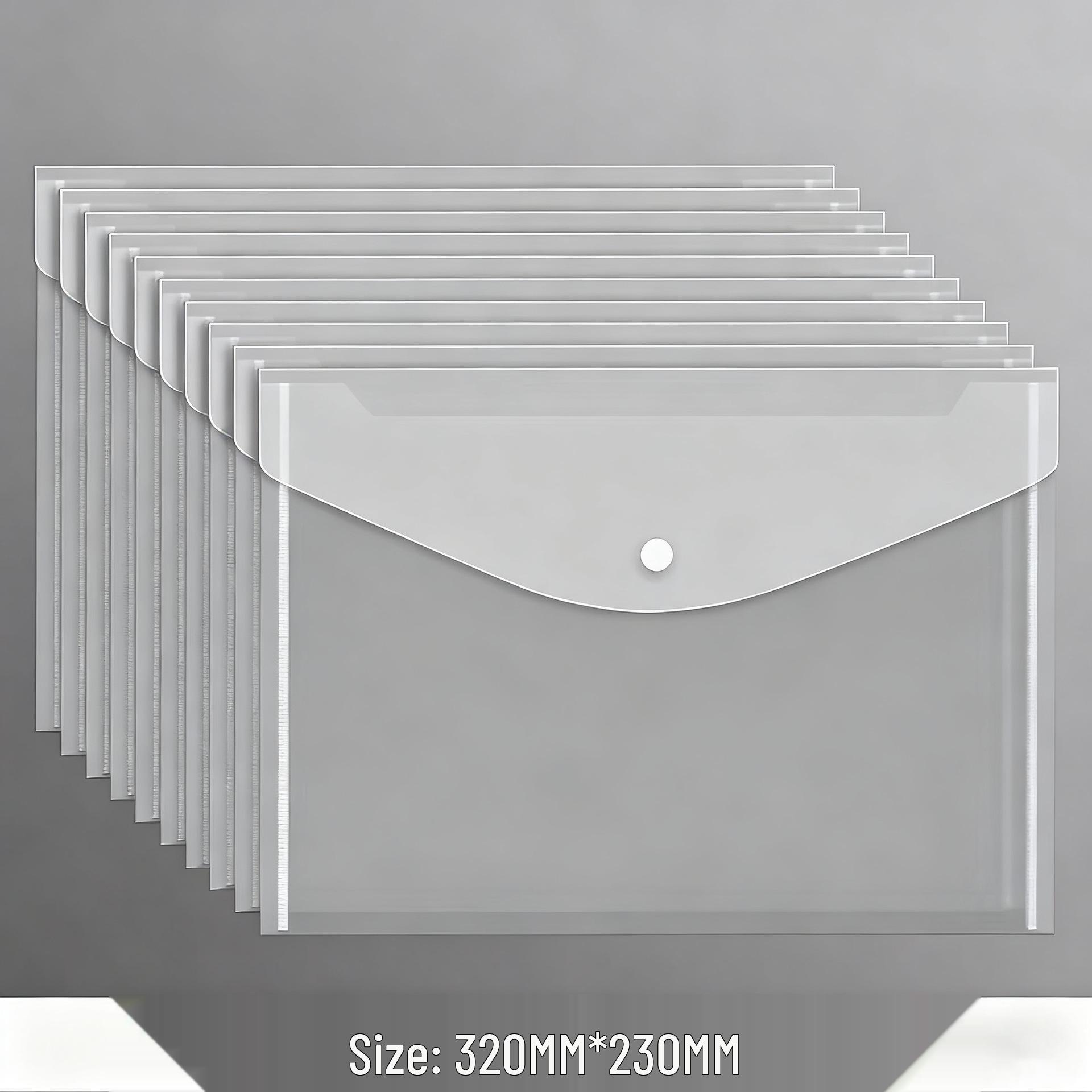 In Stock Extra Thick A4 Plastic Snap Button File Bag - Transparent Student Test Paper Folder