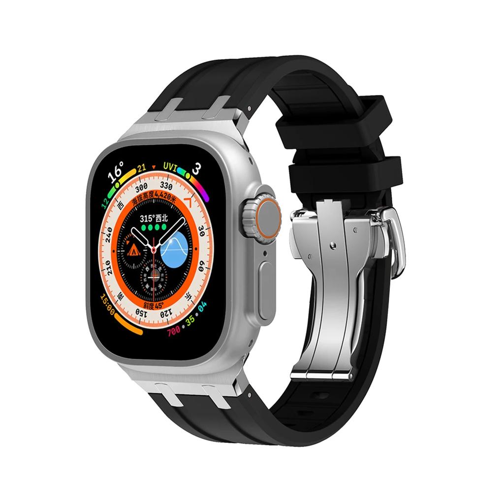 Soft Silicone Strap For Apple Watch Ultra 2 1 49mm Series 9 8 7 41 45mm Rubber Band For iWatch 6 5 4 se 42mm 44mm Mens Bracelet