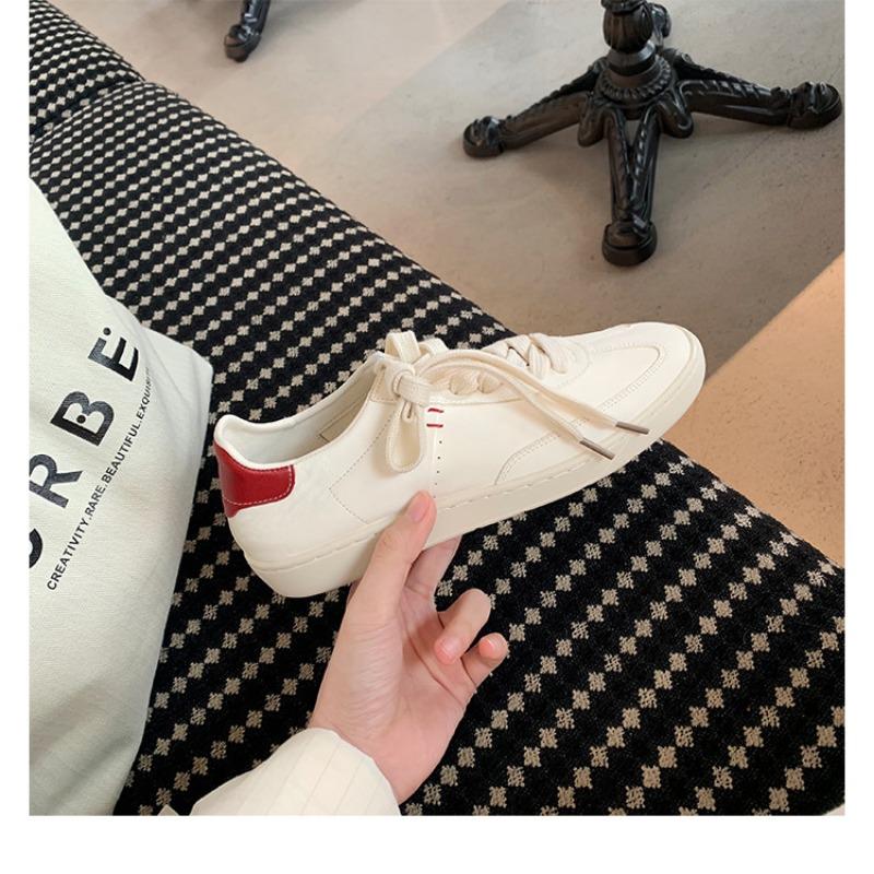 Cowhide leather lace-up casual versatile sports shoes color matching thick-soled soft waxy little white shoes women's board shoes