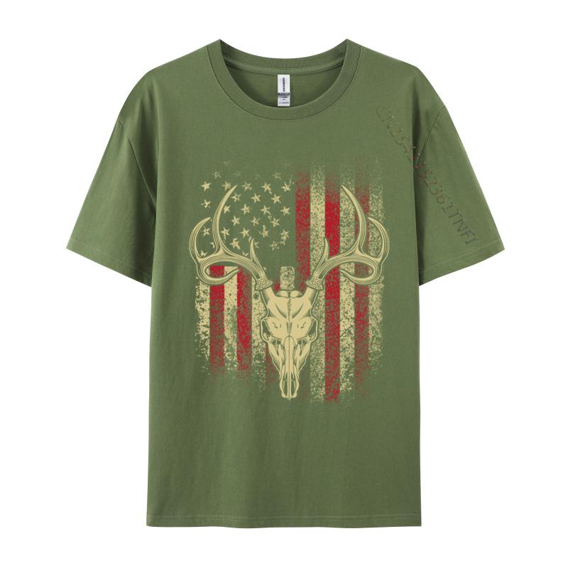 Unisex Clothing American Flag Deer Family Cotton Luxury Designer TShirts Tops Tees Slim Fit Casual Top TShirts
