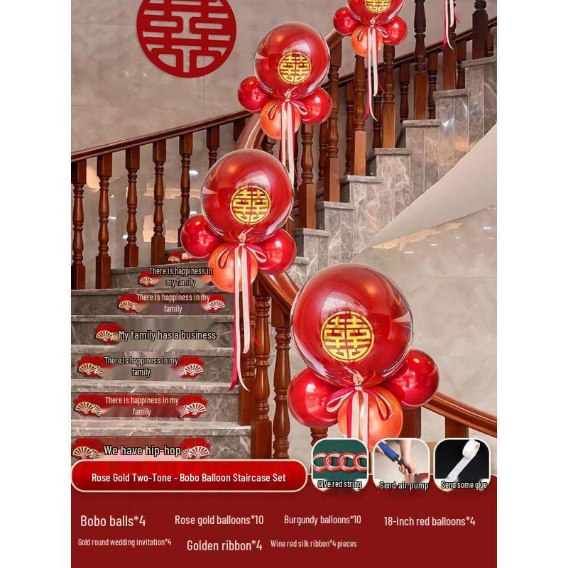 Tinsel Wedding Room & Stair Décor Set with Balloons - Bride & Groom's Side Decoration Kit