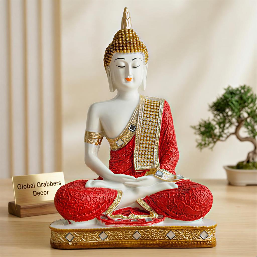 New Limited Edition 25 Centimetre Meditating Sitting Buddha Idol Statue Showpiece Home Decor Decoration Items for Living Room and Gifts